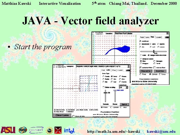 Matthias Kawski Interactive Visualization 5 th atcm Chiang Mai, Thailand. December 2000 JAVA - Matthias Kawski Interactive Visualization 5 th atcm Chiang Mai, Thailand. December 2000 JAVA -