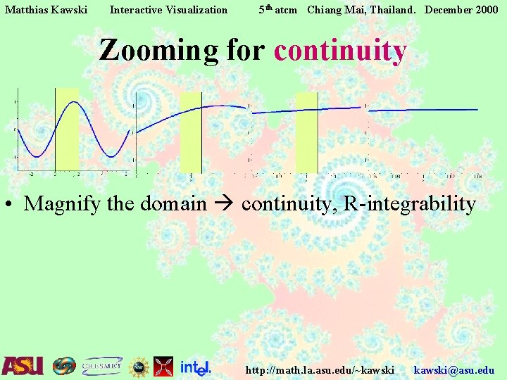 Matthias Kawski Interactive Visualization 5 th atcm Chiang Mai, Thailand. December 2000 Zooming for Matthias Kawski Interactive Visualization 5 th atcm Chiang Mai, Thailand. December 2000 Zooming for