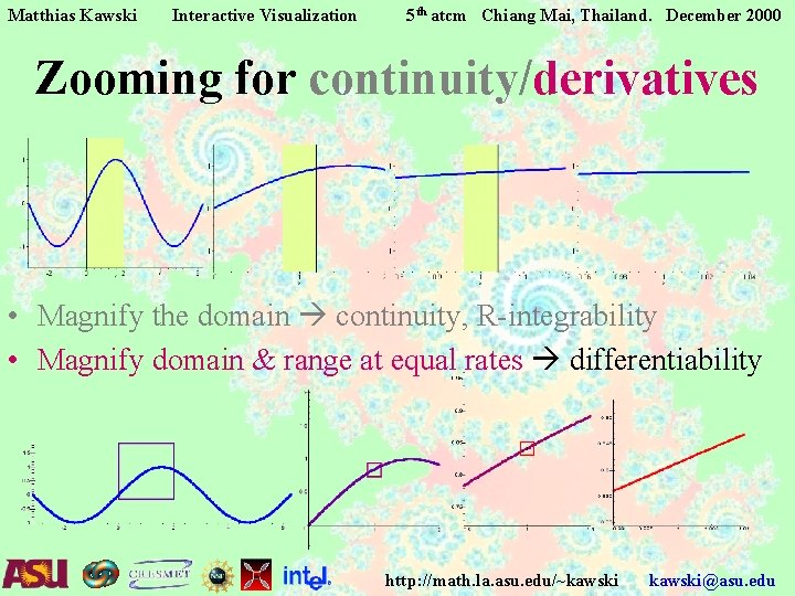 Matthias Kawski Interactive Visualization 5 th atcm Chiang Mai, Thailand. December 2000 Zooming for Matthias Kawski Interactive Visualization 5 th atcm Chiang Mai, Thailand. December 2000 Zooming for