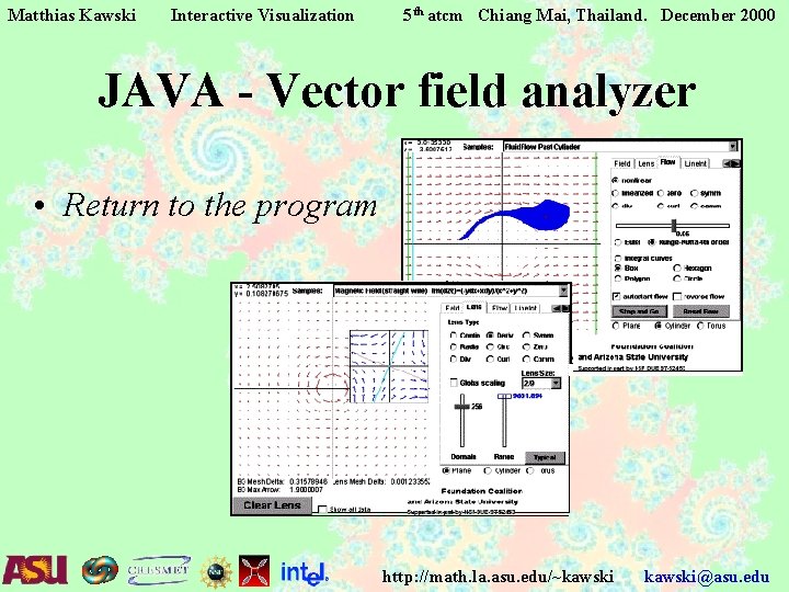Matthias Kawski Interactive Visualization 5 th atcm Chiang Mai, Thailand. December 2000 JAVA - Matthias Kawski Interactive Visualization 5 th atcm Chiang Mai, Thailand. December 2000 JAVA -