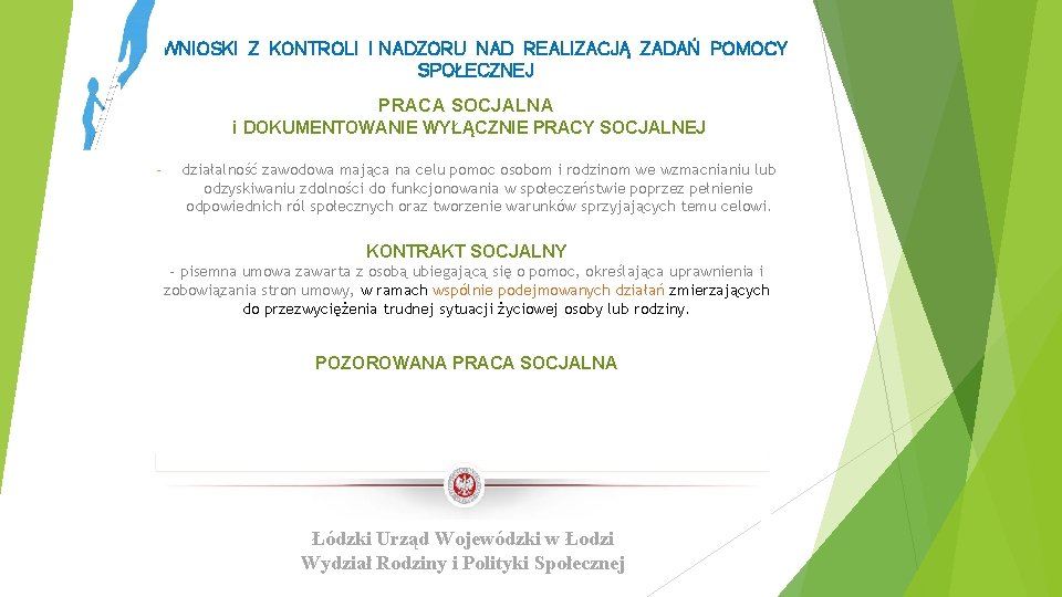 WNIOSKI Z KONTROLI I NADZORU NAD REALIZACJĄ ZADAŃ POMOCY SPOŁECZNEJ PRACA SOCJALNA i DOKUMENTOWANIE