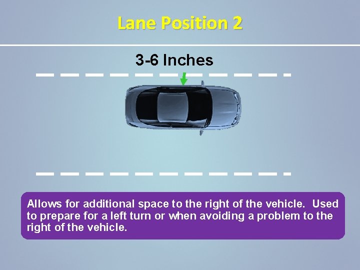 Lane Position 2 3 -6 Inches Allows for additional space to the right of
