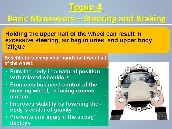 Topic 4 Basic Maneuvers – Steering and Braking Holding the upper half of the