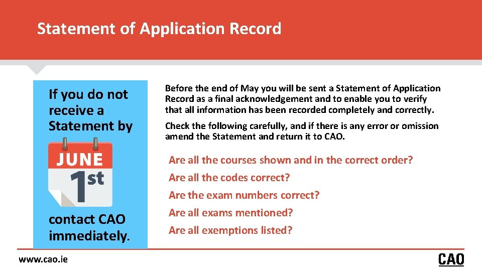 Statement of Application Record If you do not receive a Statement by Before the