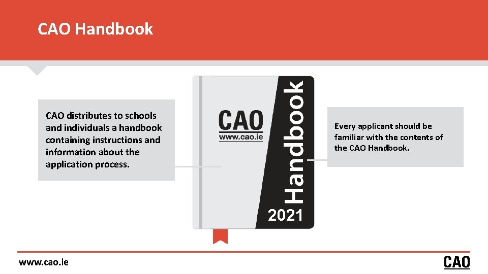 CAO Handbook CAO distributes to schools and individuals a handbook containing instructions and information