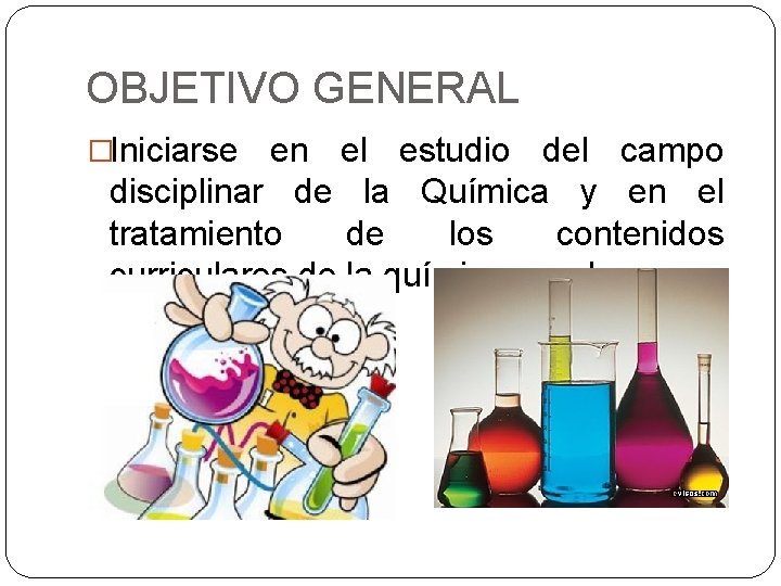 OBJETIVO GENERAL �Iniciarse en el estudio del campo disciplinar de la Química y en