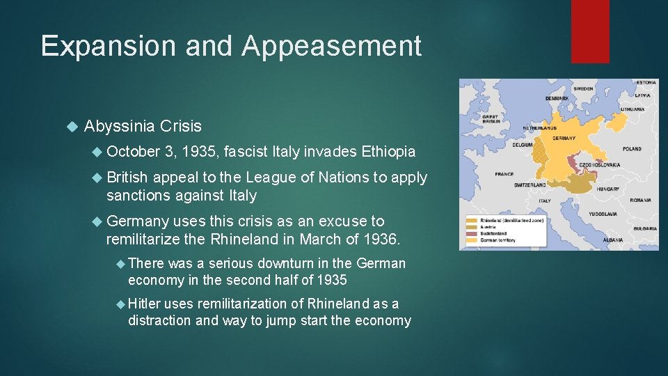 Expansion and Appeasement Abyssinia Crisis October 3, 1935, fascist Italy invades Ethiopia British appeal