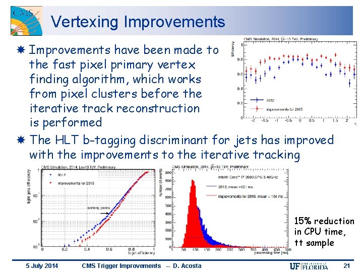Vertexing Improvements have been made to the fast pixel primary vertex finding algorithm, which