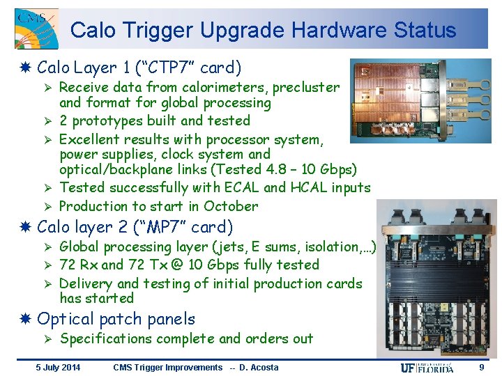 Calo Trigger Upgrade Hardware Status Calo Layer 1 (“CTP 7” card) Ø Ø Ø