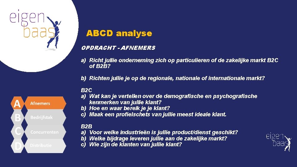 ABCD analyse OPDRACHT - AFNEMERS a) Richt jullie onderneming zich op particulieren of de ABCD analyse OPDRACHT - AFNEMERS a) Richt jullie onderneming zich op particulieren of de