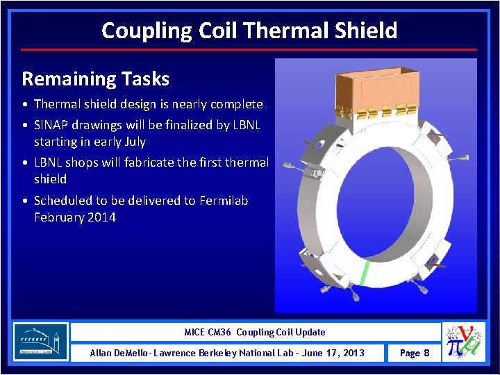 Coupling Coil Thermal Shield Remaining Tasks • Thermal shield design is nearly complete •