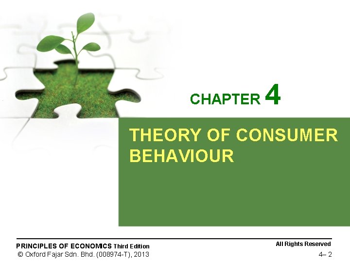 CHAPTER 4 THEORY OF CONSUMER BEHAVIOUR PRINCIPLES OF ECONOMICS Third Edition © Oxford Fajar