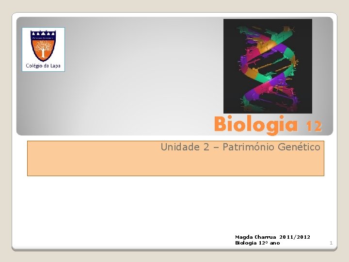Biologia 12 Unidade 2 – Património Genético Magda Charrua 2011/2012 Biologia 12º ano 1