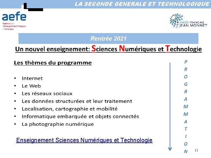 LA SECONDE GENERALE ET TECHNOLOGIQUE Rentrée 2021 Enseignement Sciences Numériques et Technologie 11 