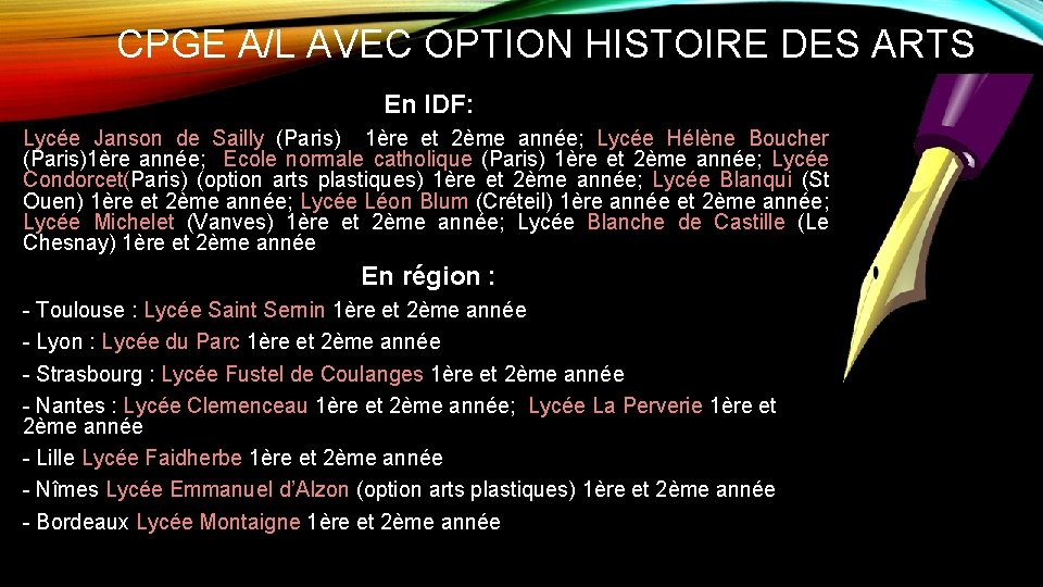 CPGE A/L AVEC OPTION HISTOIRE DES ARTS En IDF: Lycée Janson de Sailly (Paris)