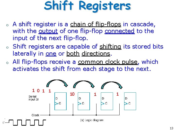 Shift Registers o o o A shift register is a chain of flip-flops in Shift Registers o o o A shift register is a chain of flip-flops in