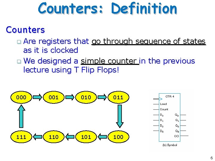Counters: Definition Counters Are registers that go through sequence of states as it is Counters: Definition Counters Are registers that go through sequence of states as it is