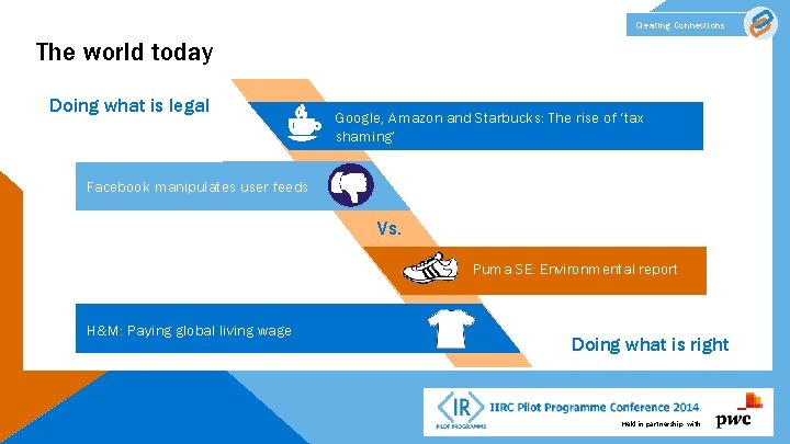 Creating Connections The world today Doing what is legal Facebook manipulates user feeds Google,