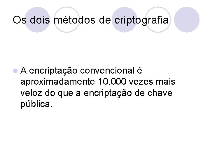 Os dois métodos de criptografia l. A encriptação convencional é aproximadamente 10. 000 vezes