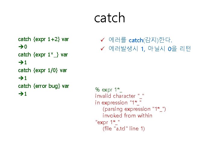 catch 0 catch 1 {expr 1+2} var {expr 1*_} var ü 에러를 catch(감지)한다. ü
