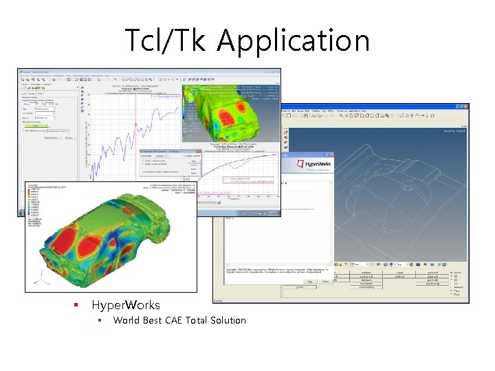 Tcl/Tk Application § Hyper. Works § World Best CAE Total Solution 