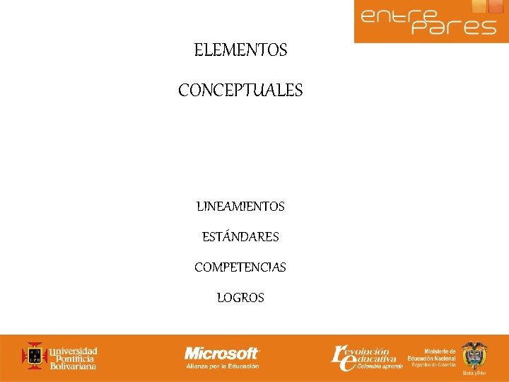 ELEMENTOS CONCEPTUALES LINEAMIENTOS ESTÁNDARES COMPETENCIAS LOGROS 