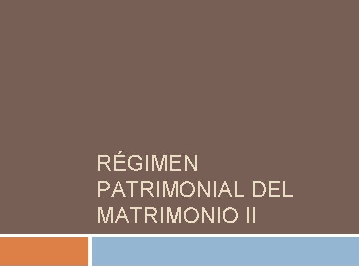 RÉGIMEN PATRIMONIAL DEL MATRIMONIO II 