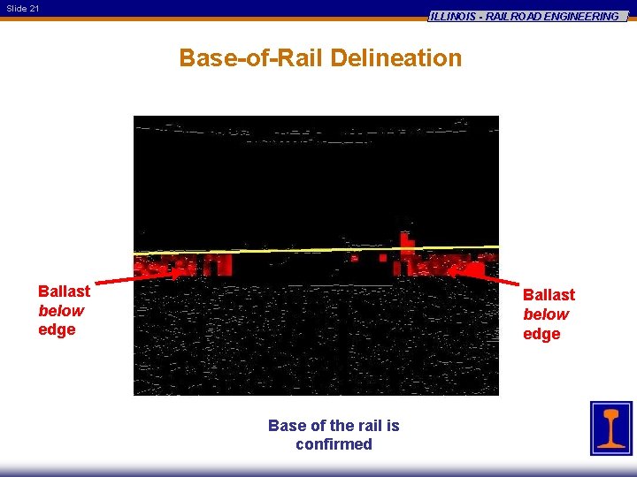 Slide 21 ILLINOIS - RAILROAD ENGINEERING Base-of-Rail Delineation Ballast below edge Base of the