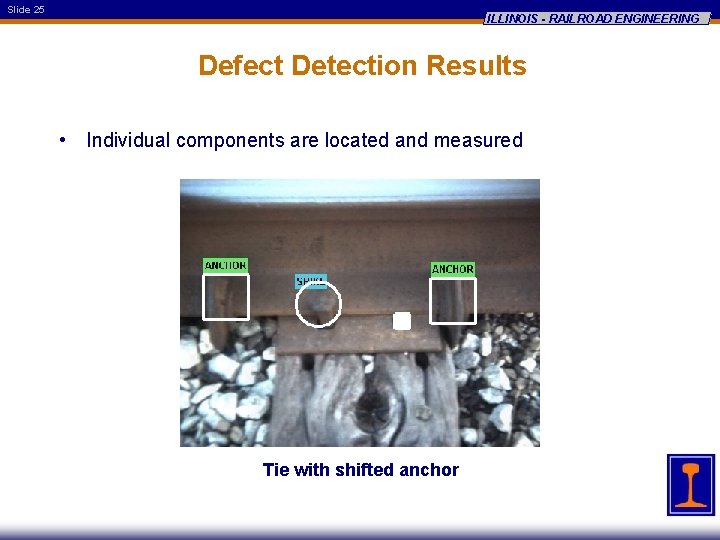 Slide 25 ILLINOIS - RAILROAD ENGINEERING Defect Detection Results • Individual components are located