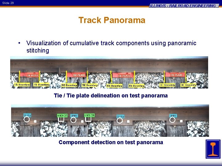 Slide 29 ILLINOIS - RAILROAD ENGINEERING Track Panorama • Visualization of cumulative track components