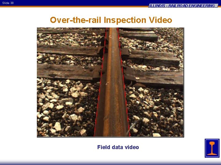 Slide 38 ILLINOIS - RAILROAD ENGINEERING Over-the-rail Inspection Video Field data video 