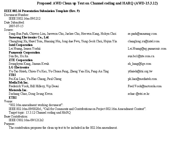 Proposed AWD Clean up Text on Channel coding and HARQ (AWD-15. 3. 12) IEEE