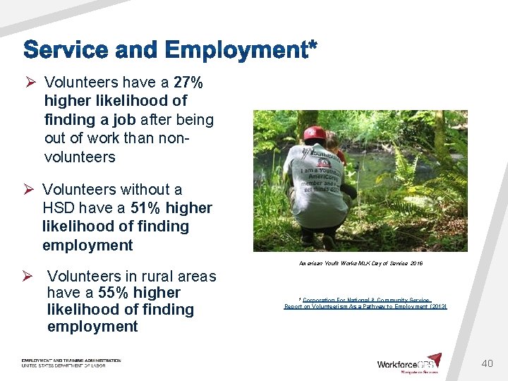 Ø Volunteers have a 27% higher likelihood of finding a job after being out