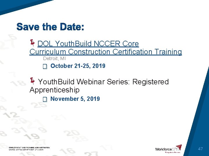  DOL Youth. Build NCCER Core Curriculum Construction Certification Training Detroit, MI October 21