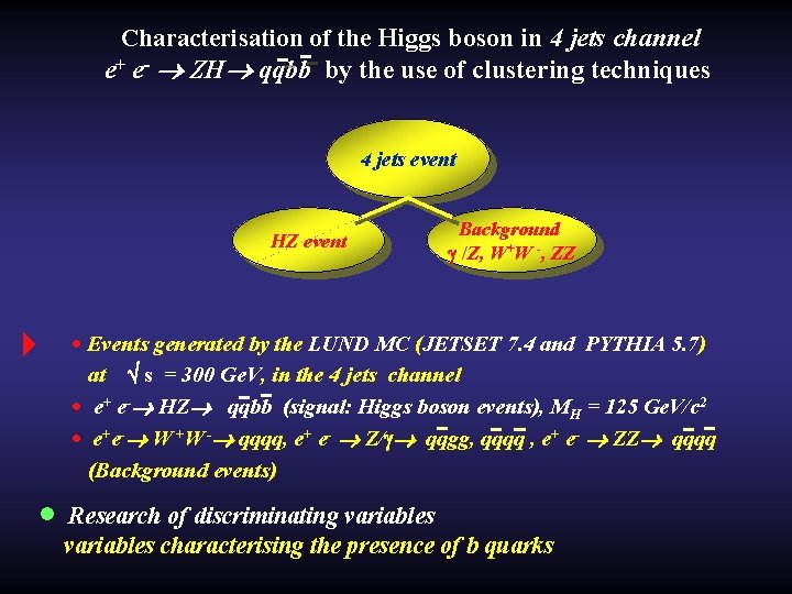 Characterisation of the Higgs boson in 4 jets channel e+ e- ZH qqbb by