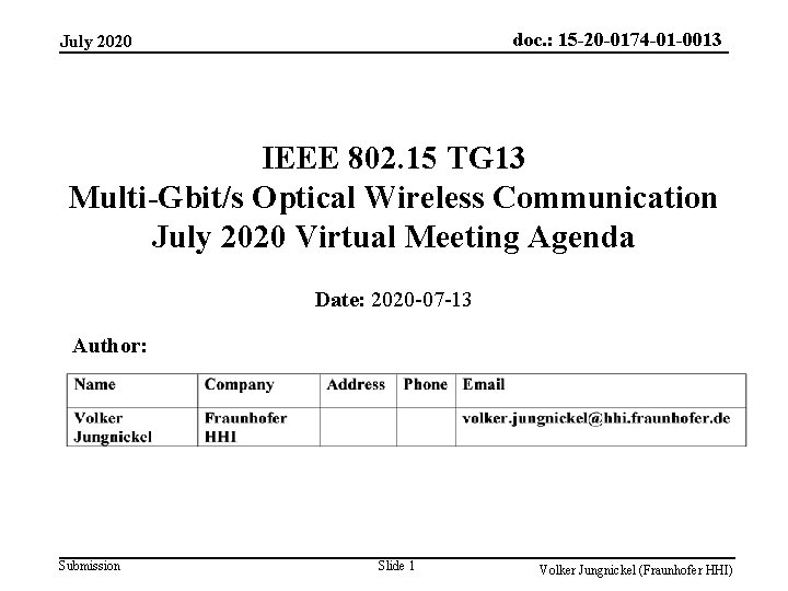 doc. : 15 -20 -0174 -01 -0013 July 2020 IEEE 802. 15 TG 13