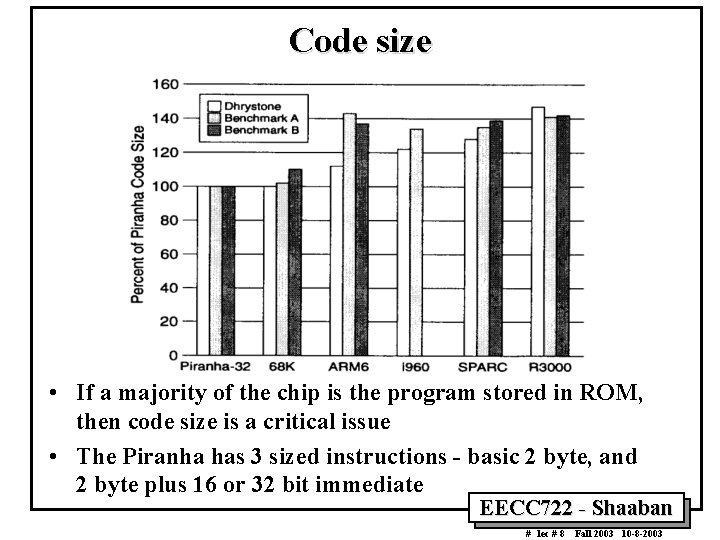 Code size • If a majority of the chip is the program stored in