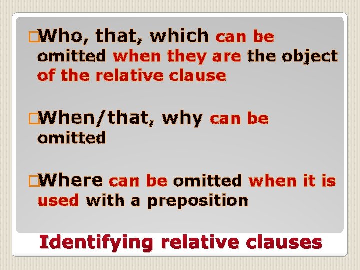 �Who, that, which can be omitted when they are the object of the relative