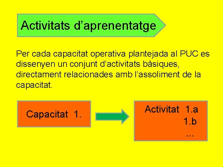 Activitats d’aprenentatge Per cada capacitat operativa plantejada al PUC es dissenyen un conjunt d’activitats