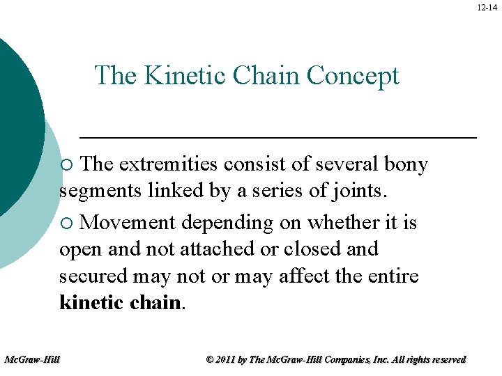 12 -14 The Kinetic Chain Concept The extremities consist of several bony segments linked