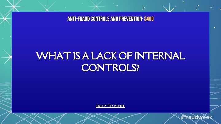 Anti-Fraud Controls and Prevention· $400 WHAT IS A LACK OF INTERNAL CONTROLS? �BACK TO