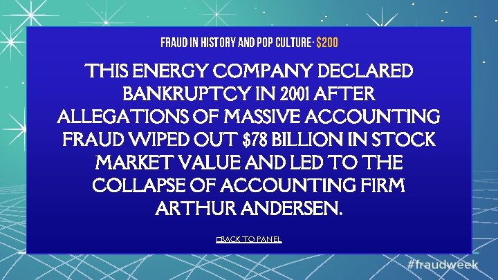 Fraud in History and Pop Culture· $200 THIS ENERGY COMPANY DECLARED BANKRUPTCY IN 2001