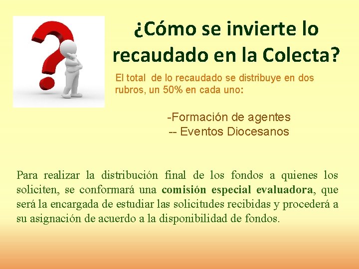 ¿Cómo se invierte lo recaudado en la Colecta? El total de lo recaudado se