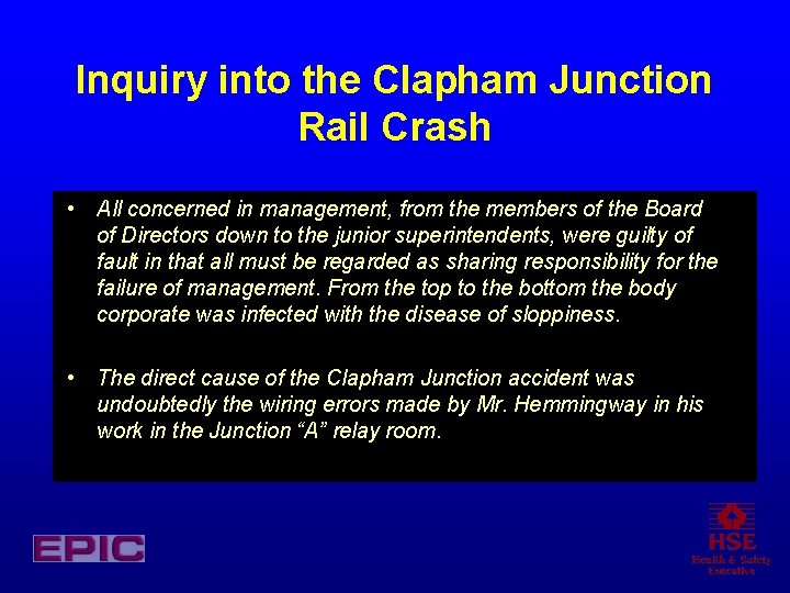 Inquiry into the Clapham Junction Rail Crash • All concerned in management, from the