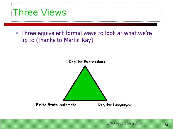 Three Views Three equivalent formal ways to look at what we’re up to (thanks