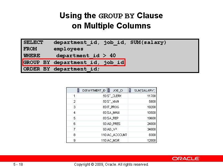 Using the GROUP BY Clause on Multiple Columns SELECT FROM WHERE GROUP BY ORDER