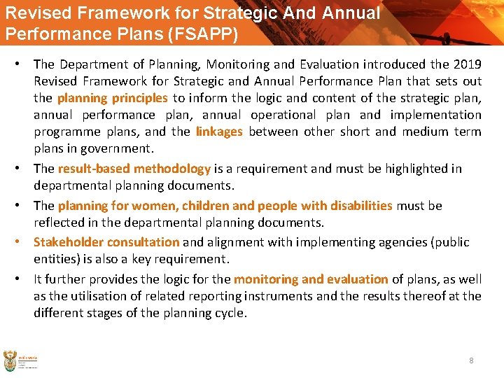 Revised Framework for Strategic And Annual Performance Plans (FSAPP) • The Department of Planning,