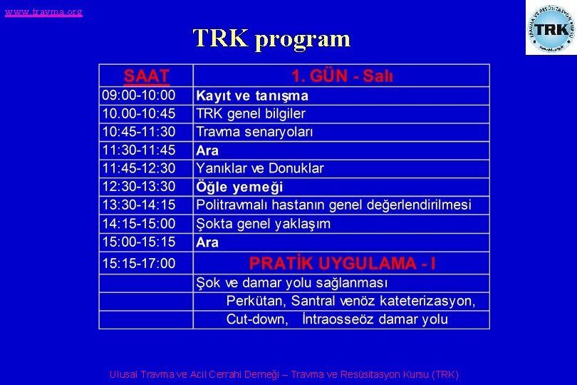 www. travma. org TRK program Ulusal Travma ve Acil Cerrahi Derneği – Travma ve