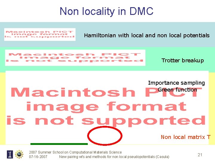 Non locality in DMC Hamiltonian with local and non local potentials Trotter breakup Importance