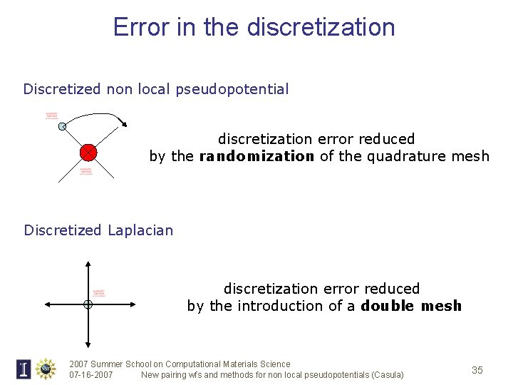 Error in the discretization Discretized non local pseudopotential discretization error reduced by the randomization